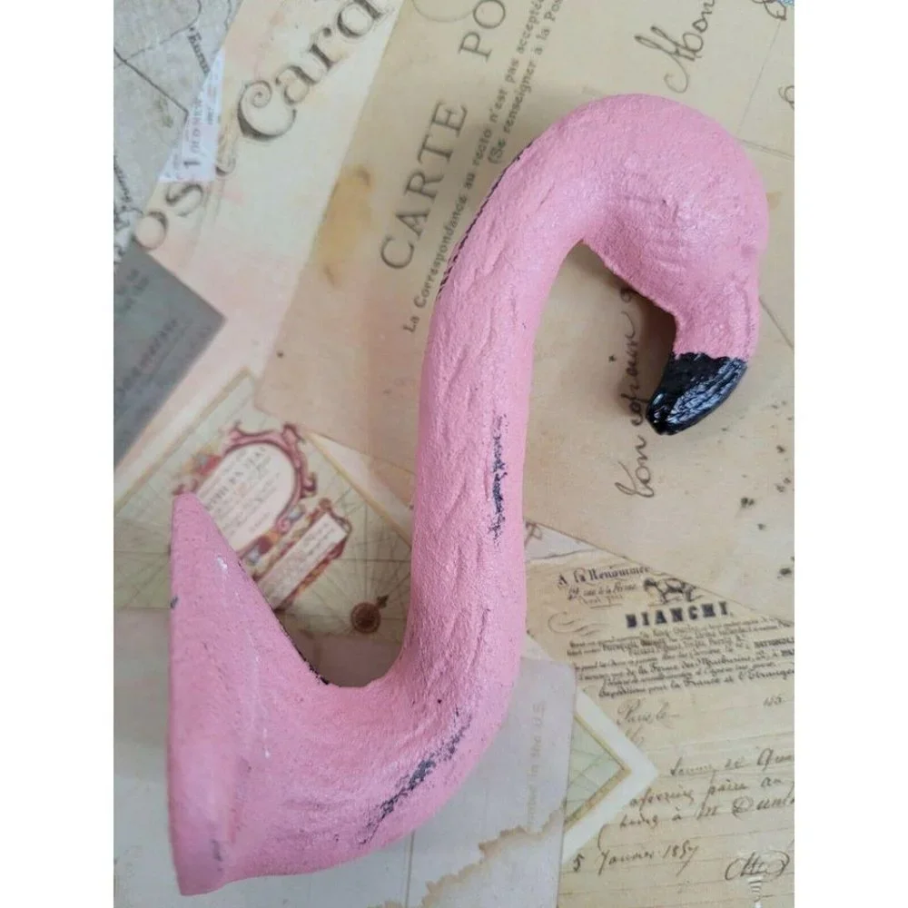 Distressed Pink Flamingo Cast Iron Wall Coat Hook Nautical Coastal Decor…